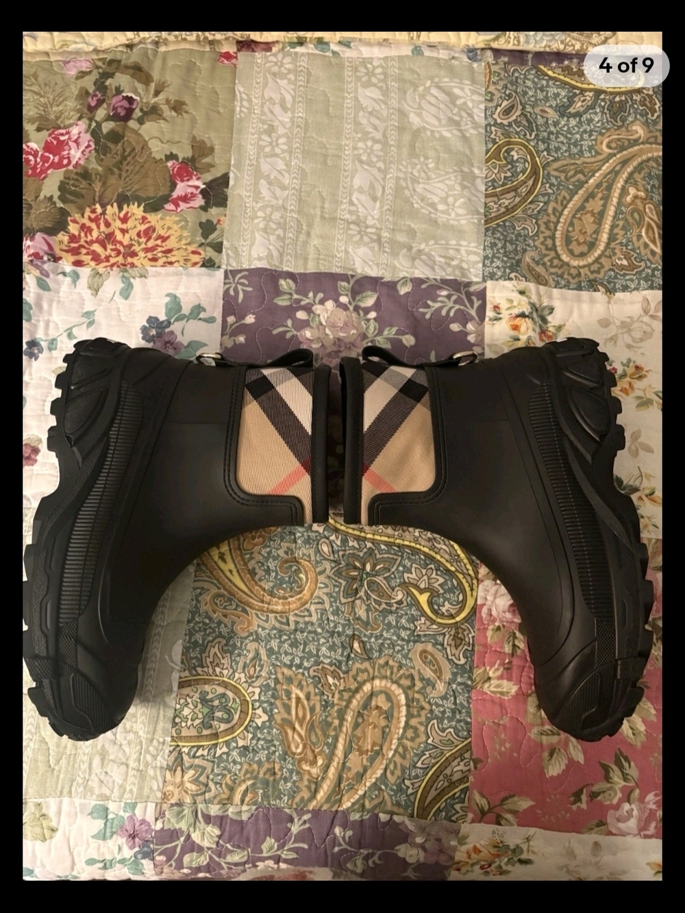 Burberry Black Kids Rain Boots with Signature Check Panel - Picture 4 of 7